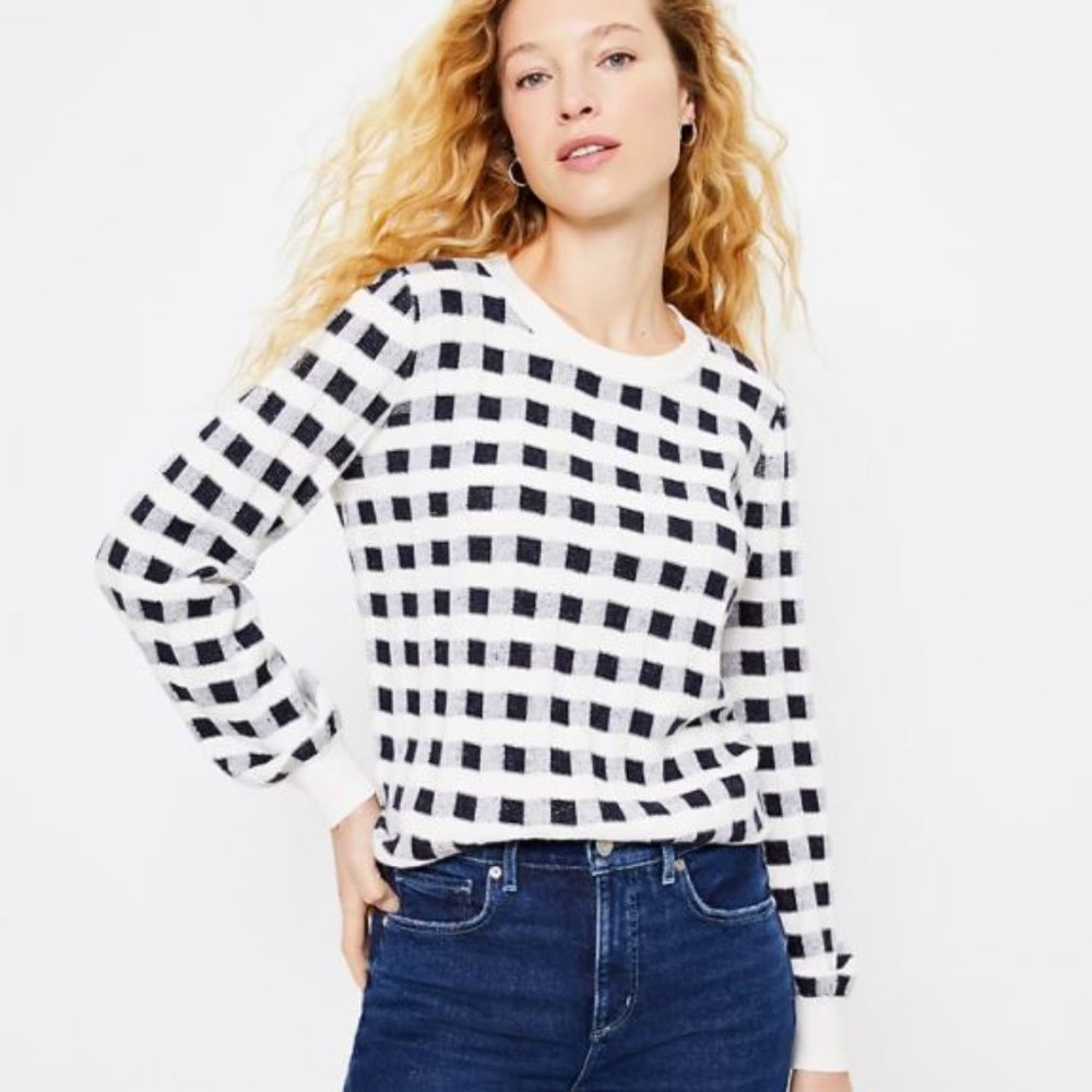 NWT LOFT‎ Women's Petite Gingham Sweater
